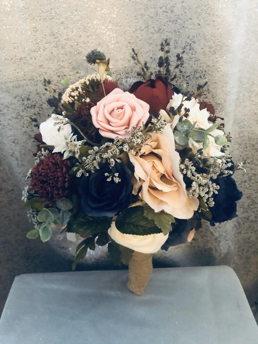 Hochzeit - Wedding Bouquet, Burgundy Navy Bouquet, rustic bouquet ElegantArrangements8, Bride bouquet, bridesmaid Bouquet,boho bouquet, Spring Bouquet