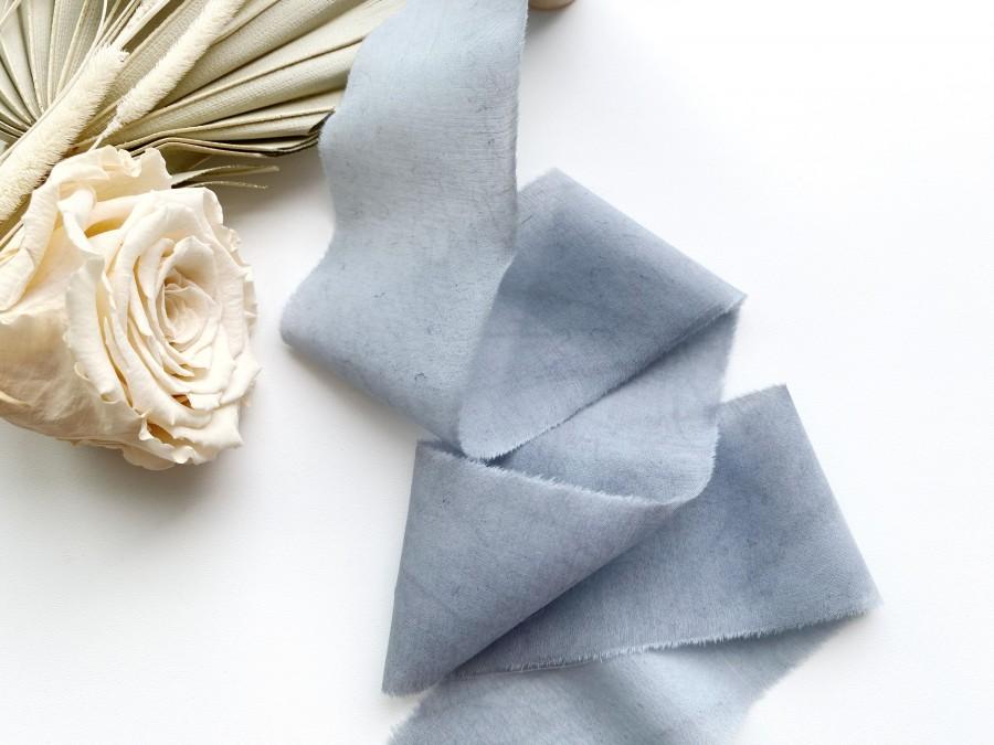 Mariage - Dusty blue silk+cotton ribbon Ribbon for bouquet Grey blue matte silk ribbon