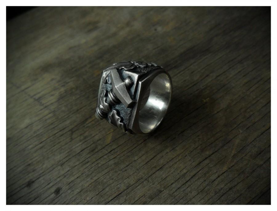 زفاف - Thor hammer  Huge ring Mjolnir Viking ring Silver Hammer Scandinavian Norse Jewelry Signet Style men's