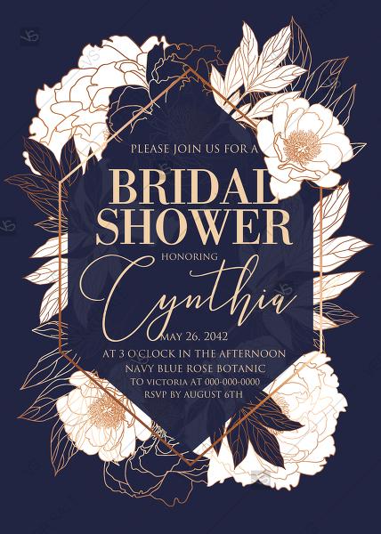 Свадьба - White peony foil gold stamping custom card template classic navy blue bridal wedding invitation set PDF 5x7 in customize online