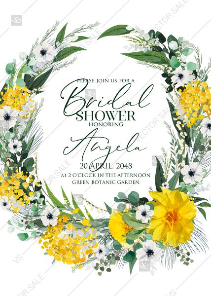 زفاف - Mimosa yellow greenery herbs wedding invitation set bridal shower PDF 5x7 in edit online