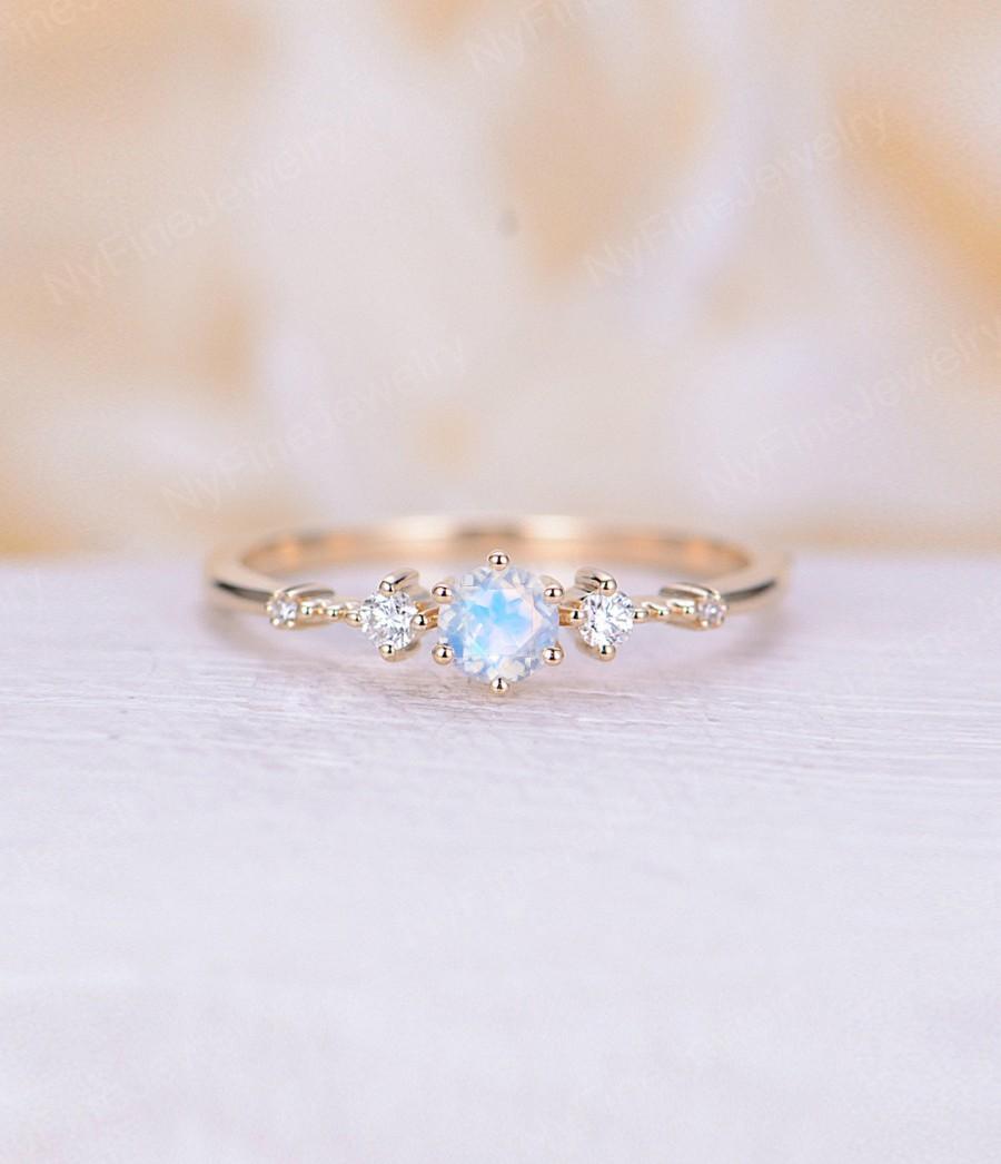 Mariage - Moonstone engagement ring 14k yellow gold Vintage engagement ring for  wedding unique ring  Promise Anniversary