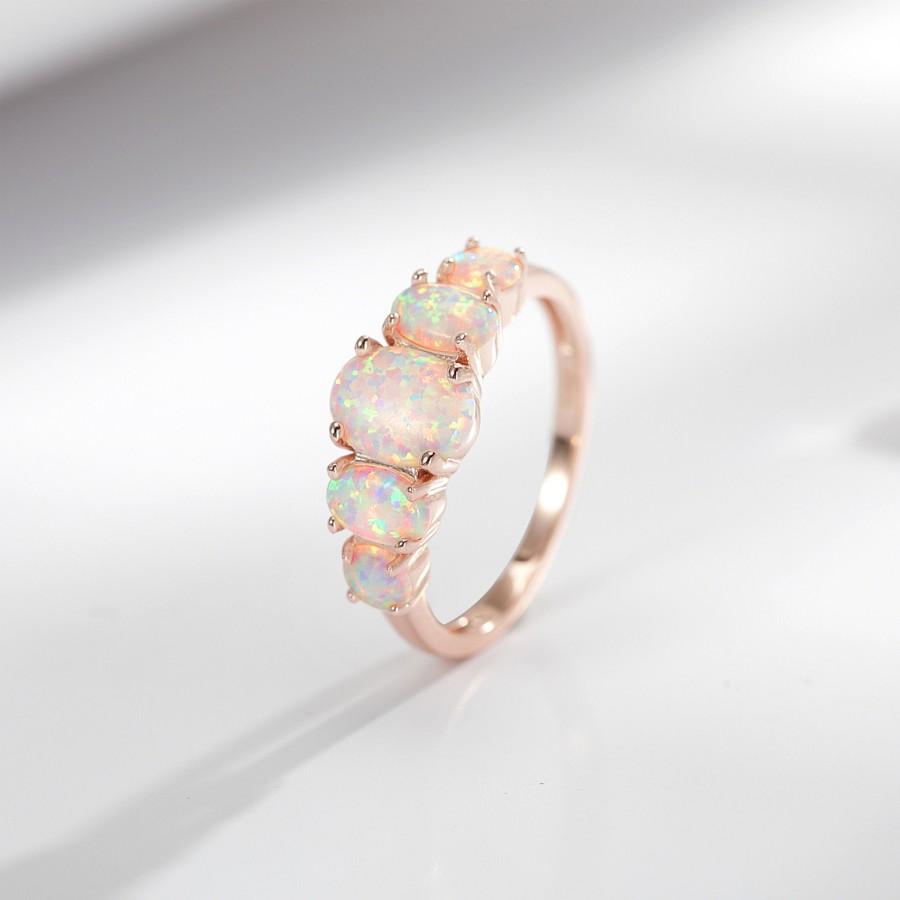 Свадьба - Raw Opal Ring for Women, Rose Gold Engagement Ring, Multi-Stone Raw Opal Jewelry, Multi-Gemstone Ring, Gift for Her