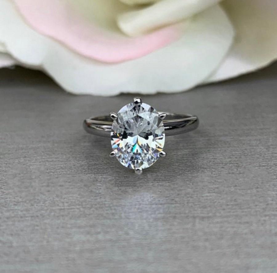 زفاف - Oval Cut Solitaire Engagement Wedding Anniversary Ring 4.00 ct. Solid 14k White Gold 6 Prong Setting #5266