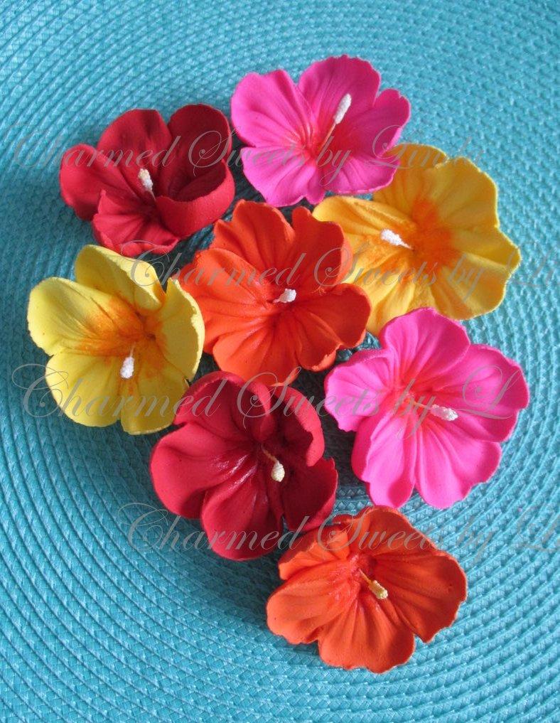 Wedding - Royal Icing Hibiscus Flowers Many Colors and Sizes, Quantities