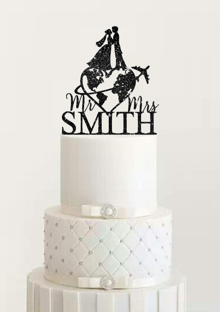 زفاف - Travel Themed Wedding Cake Topper Personalized Travelling Cake Topper with Airplane Custom Cake Topper Mr & Mrs World Map Cake Topper