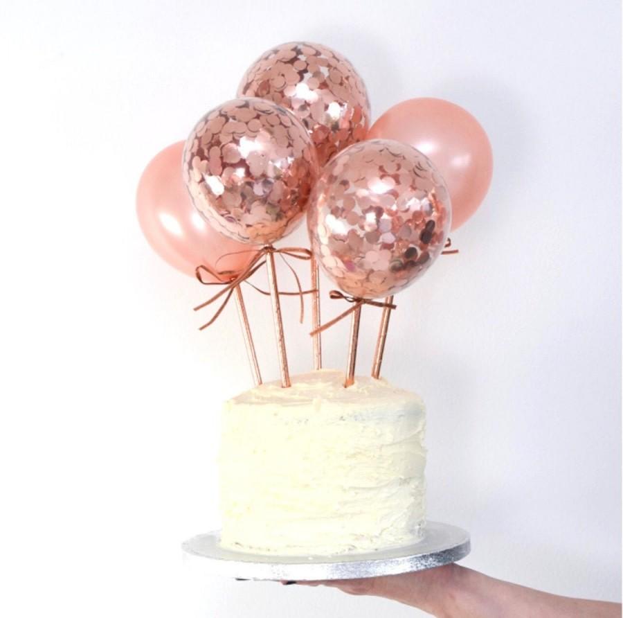 Hochzeit - Rose Gold Mini Cake Balloon Pop Toppers 5"  