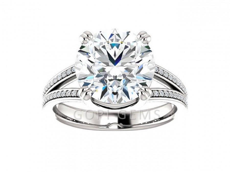 زفاف - Gopi Gems Split Shank Ring, Round Brilliant Cut 4.00Ct, Moissanite Diamond ,White Gold Ring,Engagement Rings,Perfact for Gift,OR As You Want