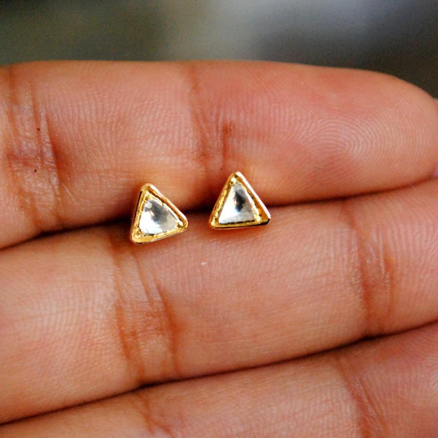 زفاف - Raw Diamond Kundan Earring Studs. 18K Gold & Flat Uncut Natural Diamond Studs. Indian Kundan Jewelry. Bridal Earring. Mothers Day. Baby Girl