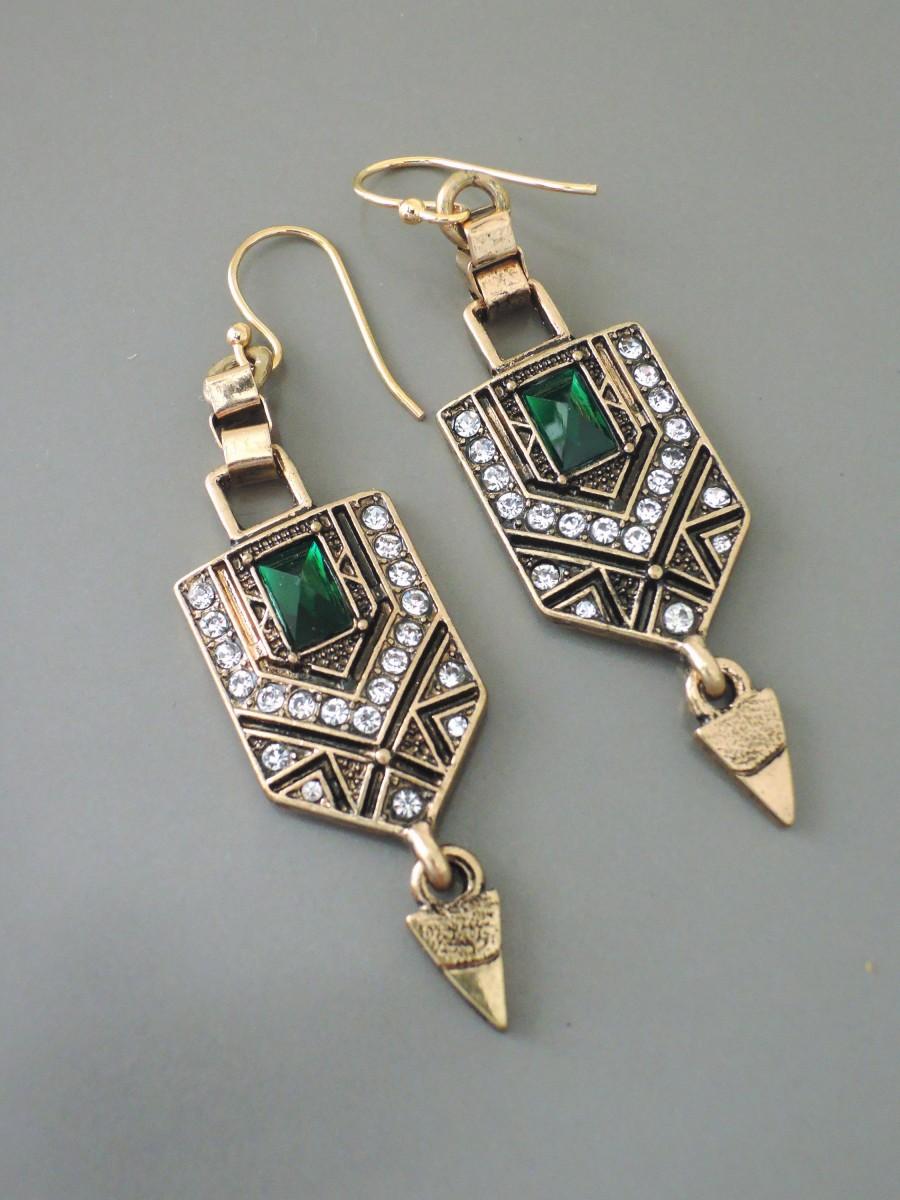 زفاف - Vintage Jewelry - Vintage Inspired Earrings - Art Deco Earrings - Emerald Green Earrings - Gold Earrings - Cute Earrings - handmade jewelry