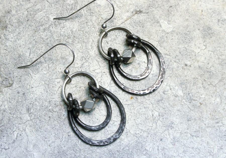 زفاف - Iron Anniversary Gift, Steel Anniversary, Iron Hoop Earrings Iron Jewelry Boho Earrings Gift for Her