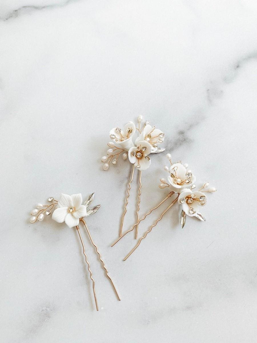Mariage - Bridal hair pins floral pins crystal hair pins pearl hair pin wedding hair pin bridal hair piece #196