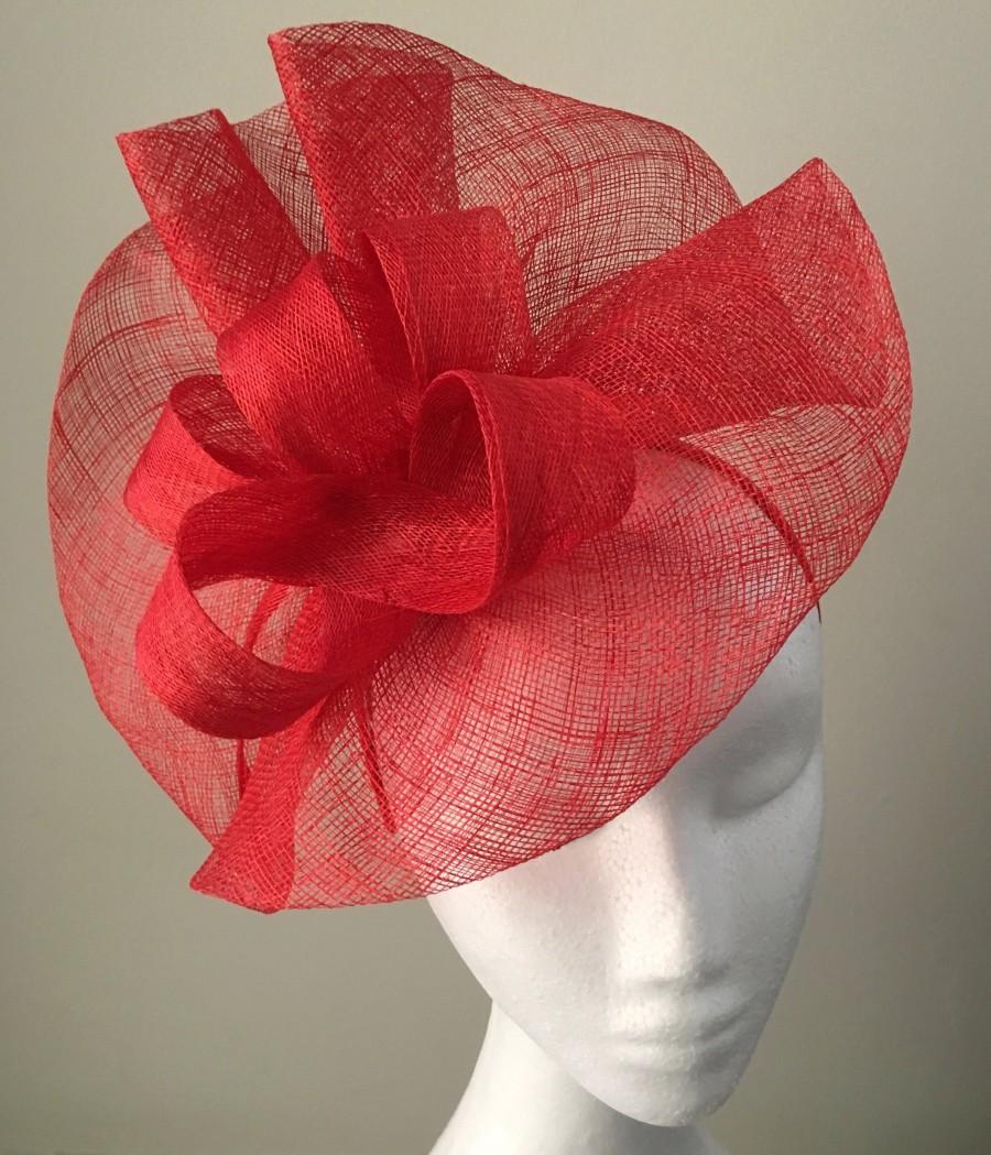 زفاف - Tia Large Bright Red Fascinator, Royal Wedding Hat, Kentucky Derby Hat, Spring Racing Headband, Women's Tea Hat, Red Millinery,Derby Fashion