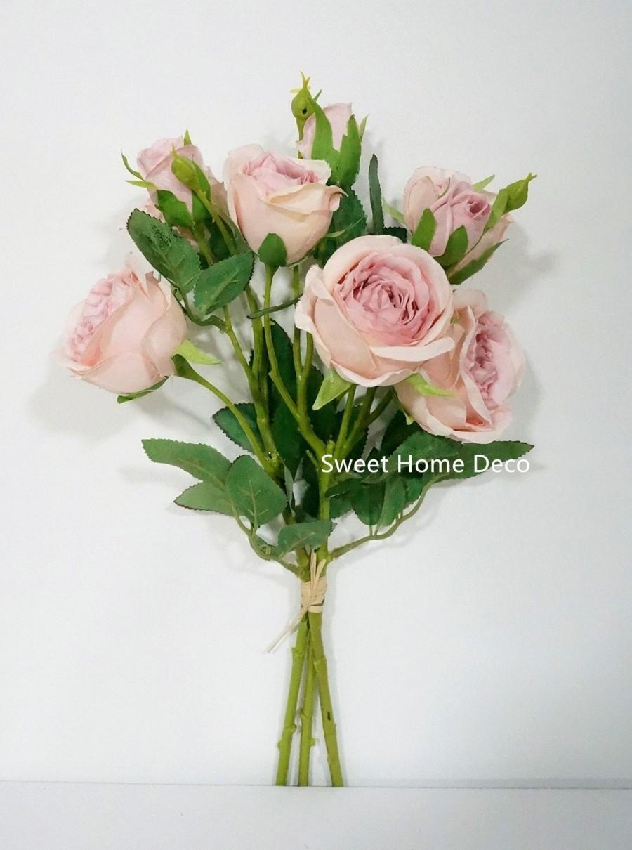 زفاف - JennysFlowerShop, 17'' Silk Cabbage Rose, Artificial Floral Bunch, Single Stems,  Wedding/Home/Party Decorations, Realistic,Purple Pink Rose