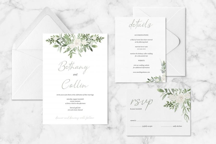 Свадьба - Simple Sage and Pink Floral Wedding Invitation Suite - Bethany + Collin