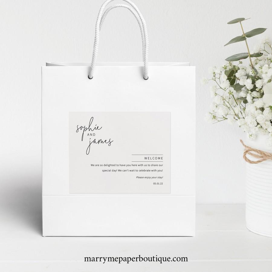 Hochzeit - Wedding Welcome Bag Label Template, Minimalist Elegant, Editable & Printable Instant Download, Try Before Purchase