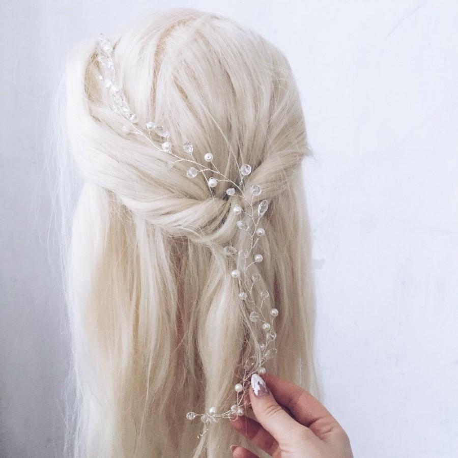 زفاف - Silver hair wire crystal hair accessories bridal jewelry wedding jewelry beaded bride