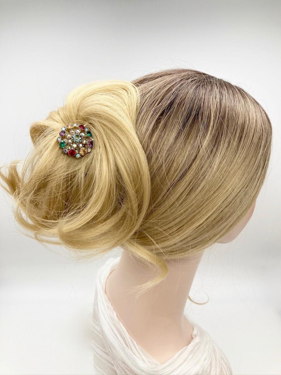 زفاف - Vintage Rainbow Headpiece, Crystal Hair Pin, Flower Hair Clip, Bridal Headpiece, Floral Wedding Hair Piece, Swarovski Rhinestone Hair Pin