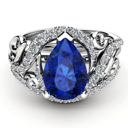 Hochzeit - Pear Cut Sapphire Ring In 14K White Gold 2.32 Carat For Online Sale