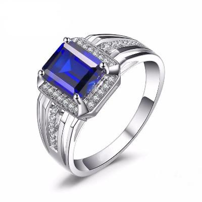 زفاف - Mens Blue Sapphire Ring In 14k White Gold 4.40 Carat In Weight