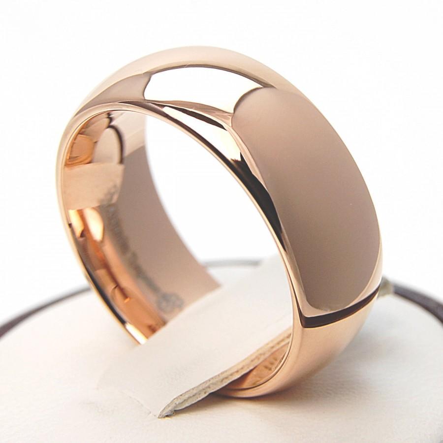 Hochzeit - Rose Gold Tungsten Ring Wedding Bridal Band Classic Men Women High Polished Shiny Design 8MM Size 5 to 15 His Her Comfort Symbol Love Gift