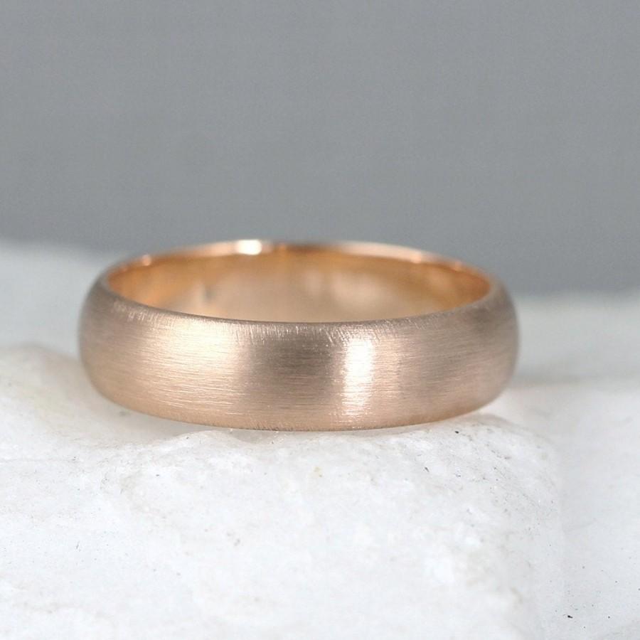 Wedding - 5mm 14K Rose Gold Wedding Band – Men’s or Ladies Wedding Rings – Matte Finish – Pink Gold – Commitment Rings – Classic Rounded Bands