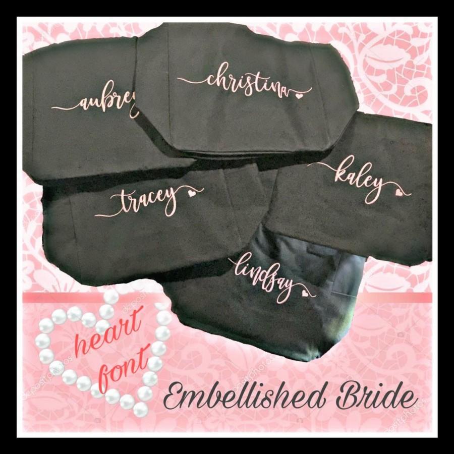Hochzeit - Heart Font, Bridesmaid Tote Bag Zippered, Maid of Honor Tote, Personalized Bridesmaid Bags, Bridal Party, Bridesmaid Gifts, Embroi