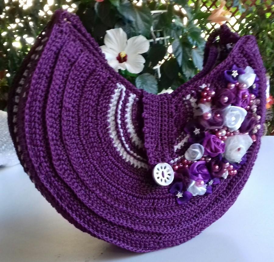 زفاف - Purple Round Bag - Crochet Top Handles Women's Purse - Crochet Free-form Bag - Young Women's Unique Handmade Purse - Bag Gift For Her