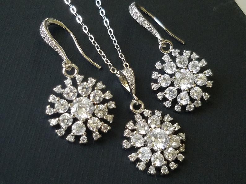 Свадьба - Crystal Bridal Jewelry Set, Cubic Zirconia Earrings&Necklace Set, Bridesmaids Jewelry, Crystal Earrings, Wedding CZ Jewelry, Bridal Jewelry