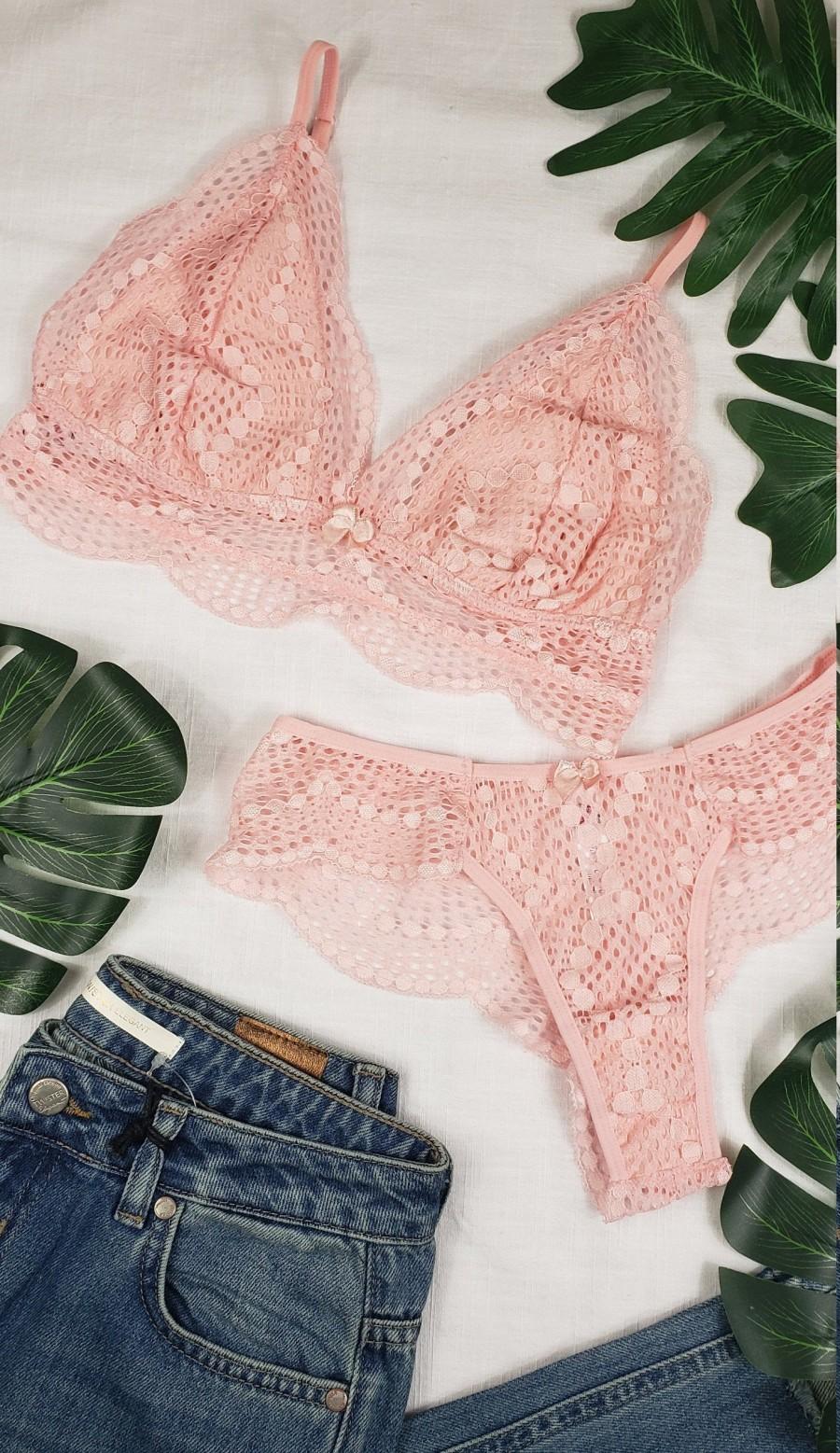 Wedding - Triangle Lace Bralette brief SET lace bralette floral lace bralette with thong lace top bra top sheer lace bralette scalloped lace Crochet