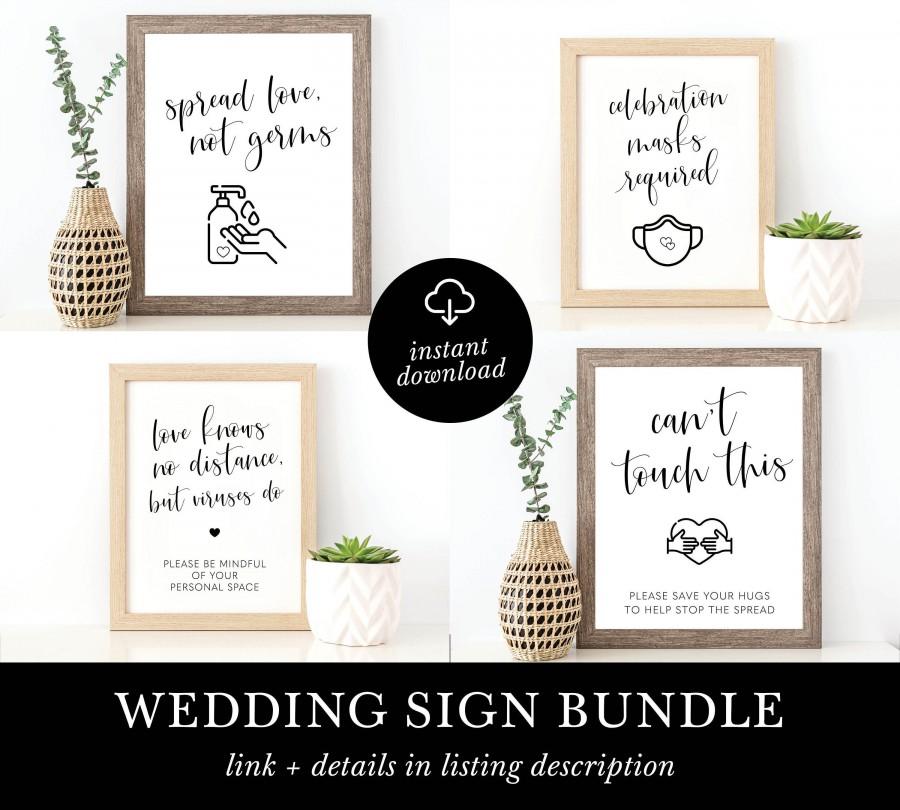 Hochzeit - Social Distance Wedding Sign Download, Printable Pandemic Wedding Signs, Wedding Mask Sign, Spread Love Not Germs, Celebrate Healthy Wedding