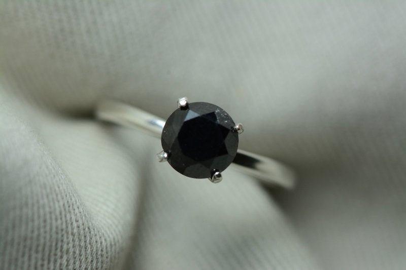 زفاف - Black Diamond Ring, Certified 1.27 Carat Black Diamond Solitaire Ring Appraised at 1,150.00, Real Natural Genuine Diamond Jewelry