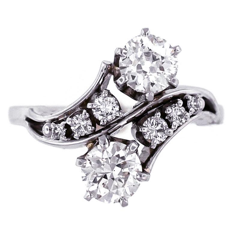 Mariage - Old European Cut Diamond by pass style ring by Jabel in 18k white gold