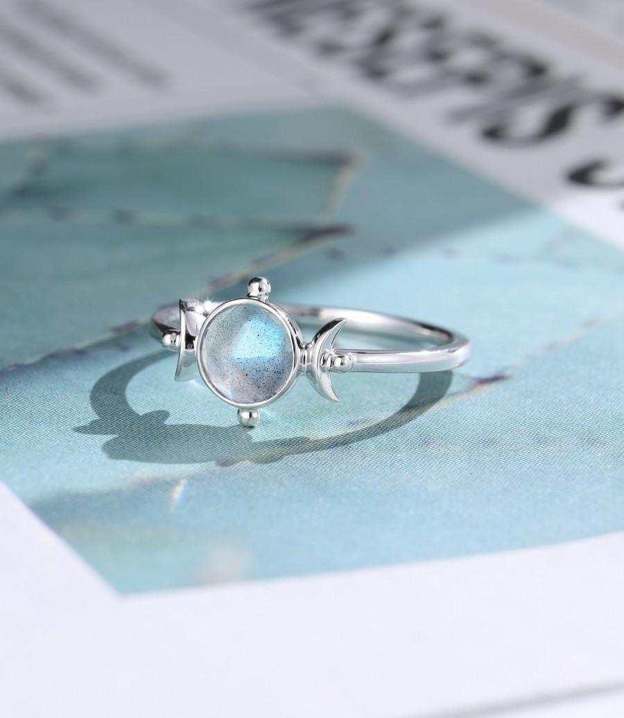 Свадьба - Labradorite Engagement ring 14k white gold engagement ring rose cut vintage women unique dainty bridal delicate  anniversary gift for her