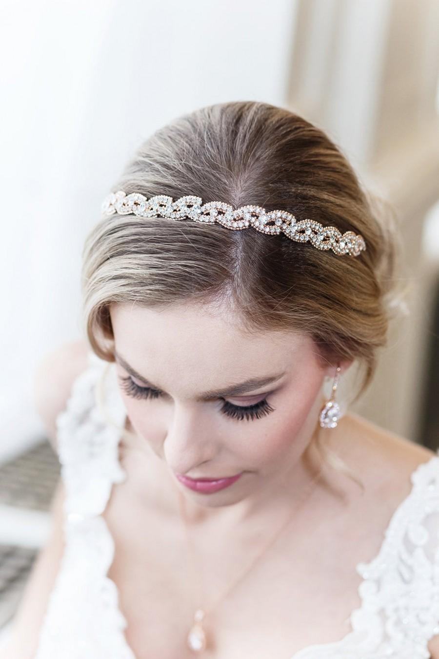 زفاف - Rose Gold Bridal Headband, Swarovski crystal rhinestone wedding headband, rose gold hair accessories, Kiara Rose Gold Headband