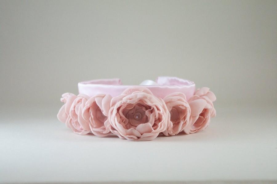 Mariage - Bridal Flower Crown Headband, Blush Chiffon Roses 