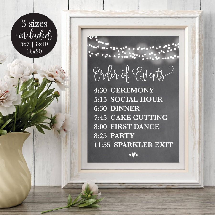 Mariage - Chalk Order of Events Editable Wedding Sign, Printable Wedding Reception Schedule, Calligraphy Timeline Sign, DIY Instant Download Template