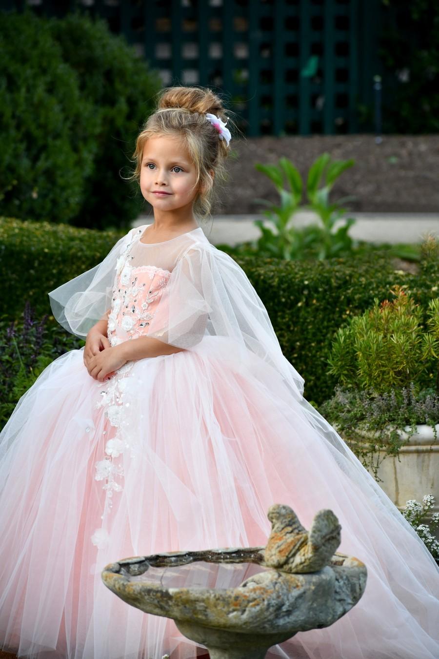 Свадьба - Blush Pink flower girl dress Princess Birthday Cute Baby girls wedding Junior Bridesmaid Christmas First Communion