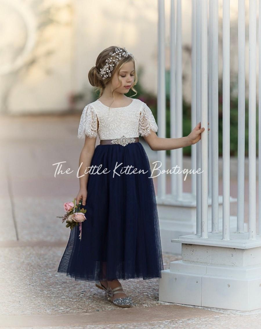 Wedding - tulle flower girl dress, rustic lace flower girl dresses, bohemian flower girl dresses, boho flower girl dress, ivory flower girl dress