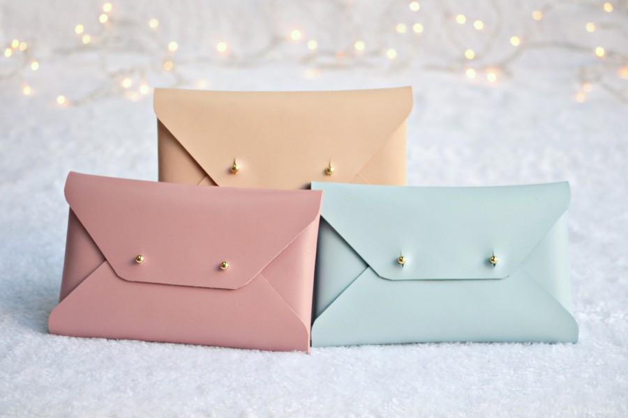 Wedding - Leather clutch bag / Envelope clutch / Leather bag available with wrist strap / Genuine leather / Bridesmaids clutch / SMALL SIZE