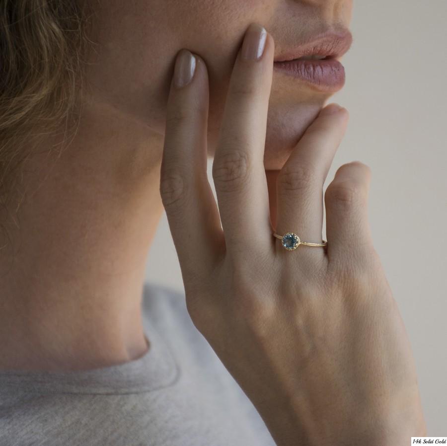 زفاف - Blue Topaz Ring, Dainty Ring, December Ring, Delicate Gold Ring, Gemstone Ring, Gold Jewelry, Minimalist Ring, Promise Ring For Her