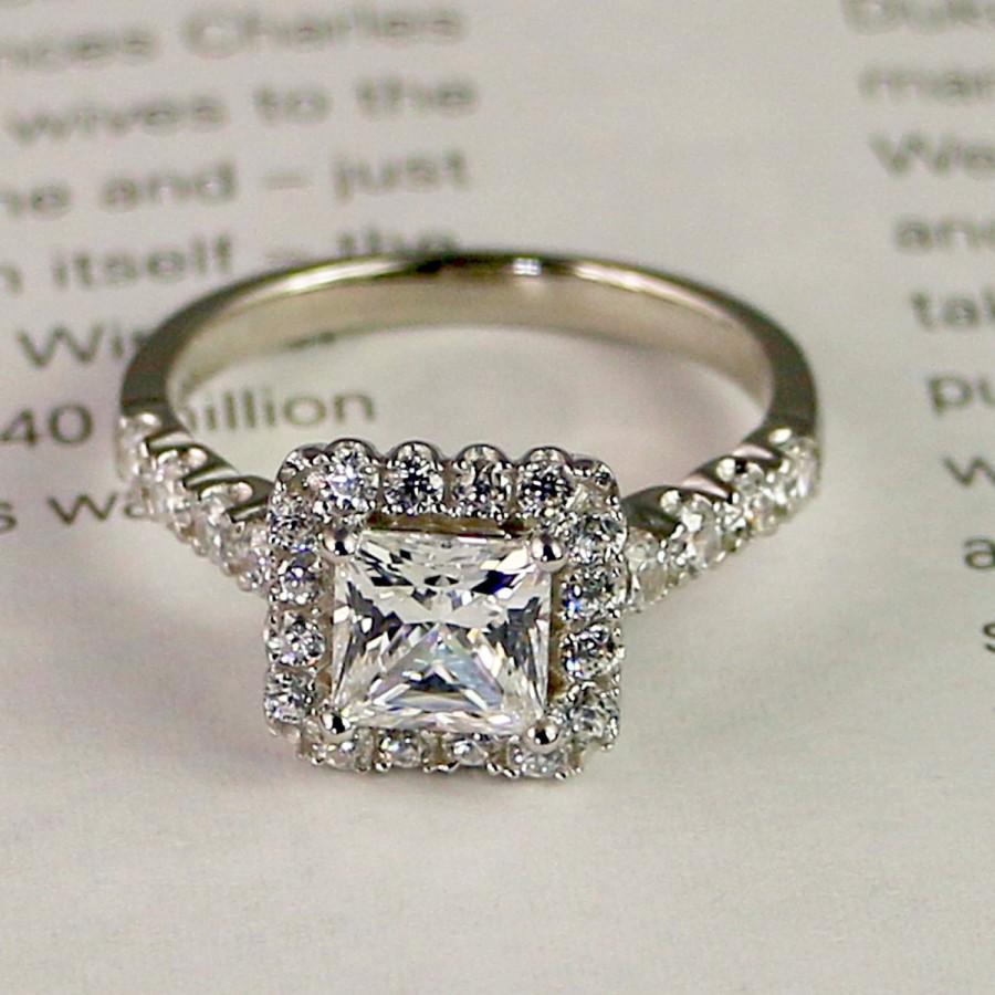 زفاف - 1.8ctw Sterling silver engagement ring Cubic zirconia Halo Ring Princess Cut Ring Promise ring Silver CZ ring (size 4.5~11)