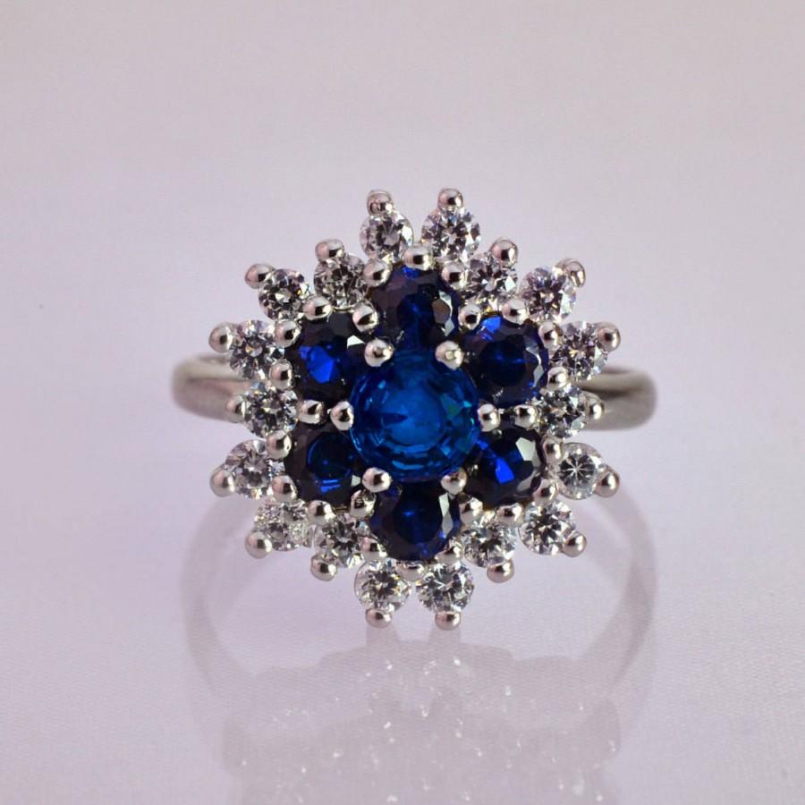 زفاف - Sapphire ring, Sapphire Engagement ring, Diamond Sapphire ring, Wedding ring, Unique Engagement ring, Vintage ring, Blue Sapphire Halo ring