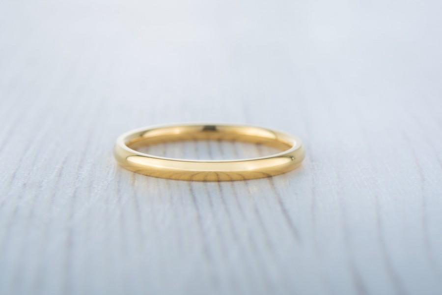 زفاف - 2mm filled 18ct Yellow gold Plain Wedding band Ring - gold ring