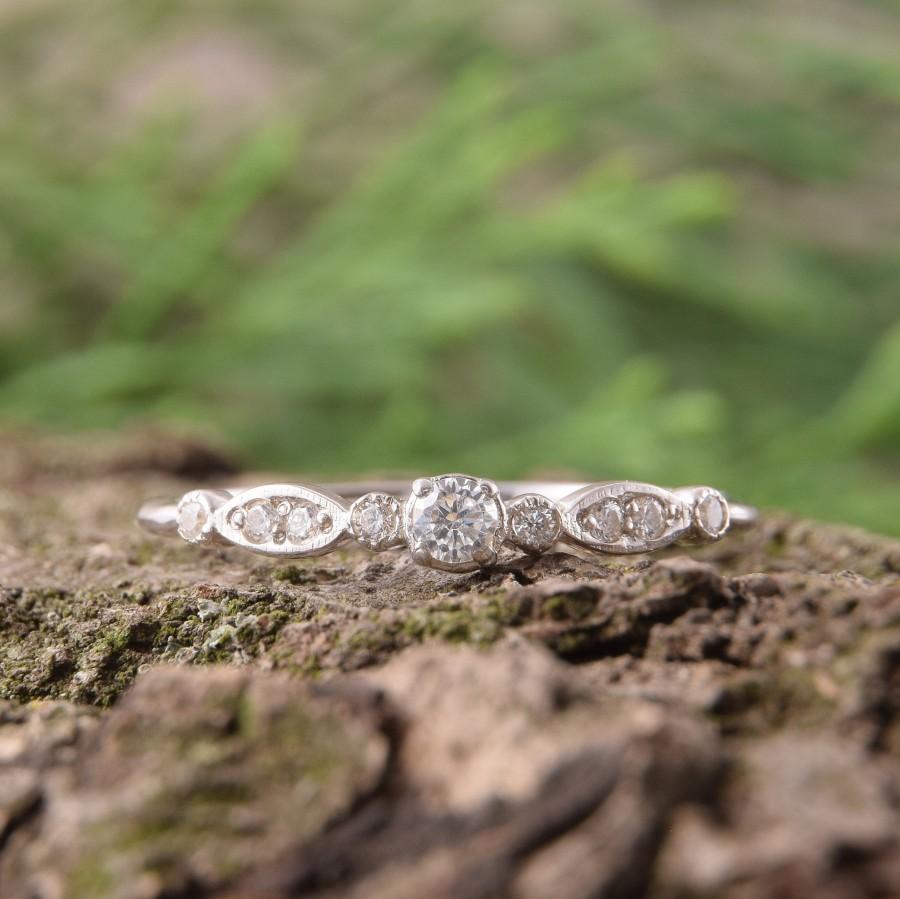 Wedding - Promise Ring for Her, White Gold Art Deco Diamond Engagement Ring, Dainty Ring, Minimalist Ring, Moissanite Ring Gold