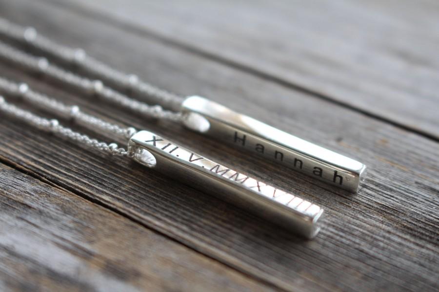Свадьба - Personalized Engraved Vertical Bar Pendant Necklace, Skinny Bar Necklace, Engraved Jewelry