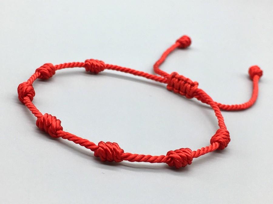 Hochzeit - Red bracelet, 7 knots, lucky knots, KABBALAH, against evil eye,protection bracelet, lucky 7 knots,red string of fate,family,destiny bracelet