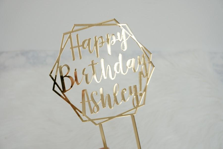 زفاف - Personalized Hexagon Happy Birthday Name Cake Topper 