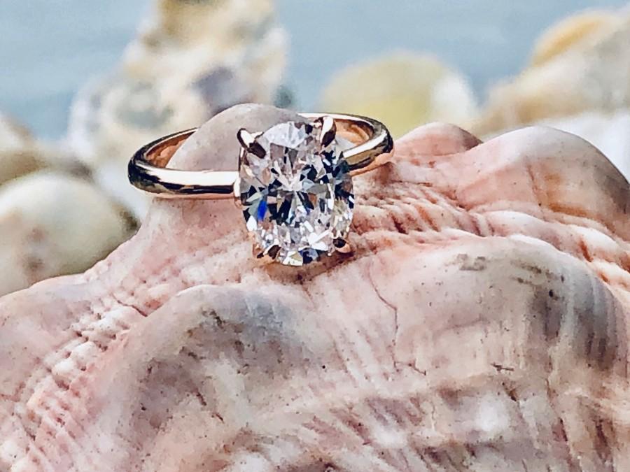 Hochzeit - Oval Moissanite Engagement Ring, Moissanite Engagement Ring, Oval Diamond Ring, CZ Engagement Ring, Solitaire Engagement Ring, 2.00 carat