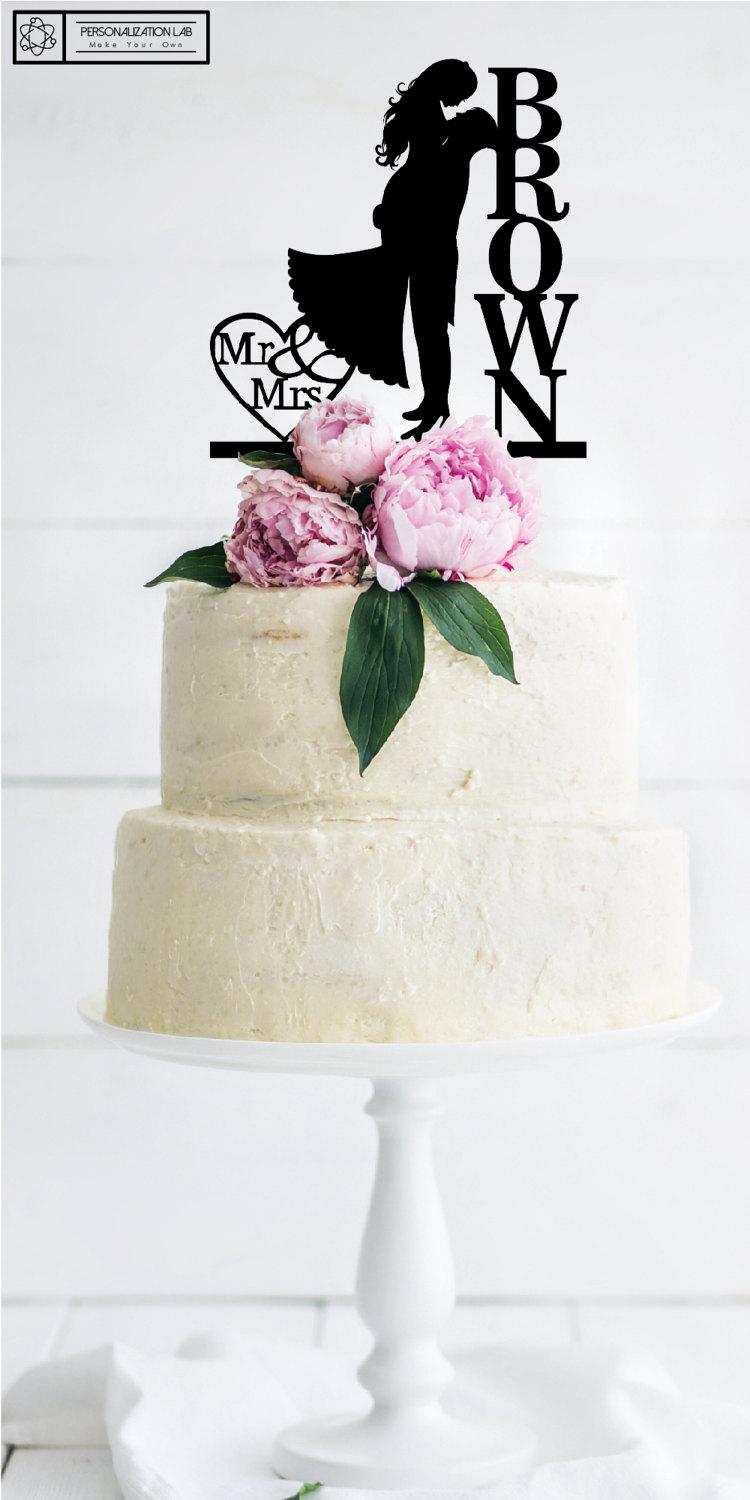 زفاف - Personalized Bride Groom Couple - Last Name Elegant Wedding Cake Topper Lifting Her Up Silhouette Acrylic Real Wood Decoration Customized D8